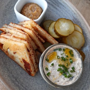 Water Street Kitchen - Smoked blue fish patte, housemade pickles, mustard and crostini - Bars Near Me - Woods Hole, Massachusetts