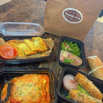 Spaghetti Park - Kobe beef lasagna, sautéed broccoli rabe & sausage egg rolls & garlic bread - Italian Near Me - Clemmons, North Carolina