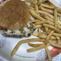 Gross' Burgers - Mozzarella burger and fries.