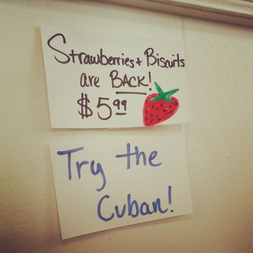 Kate's Kitchen - Handwritten signs taped to the wall in our booth. - Breakfast & Brunch Near Me - Flat Rock, Michigan