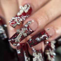 Heavenly Nails - Russian Manicure + Gel X Extensions + Freestyle Nail Art + Secured Gems/Charms