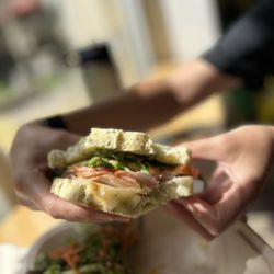 Nalu Health Bar & Cafe - Breakfast sandwich on locally made gluten free bread. Yum!