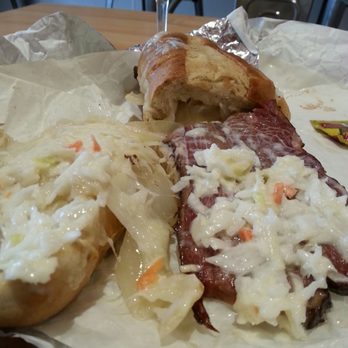 Icebox Cafe - Beef brisket sandwich - open so you can see the cheese (melted) and coleslaw. - Cafes Near Me - Dallas, Texas Icebox Cafe - Beef brisket sandwich - open so you can see the cheese (melted) and coleslaw. - Cafes Near Me - Dallas, Texas