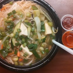 Zen Cuisine - This is my favorite, the vegetable noodle soup bowl with tofu, only $5!