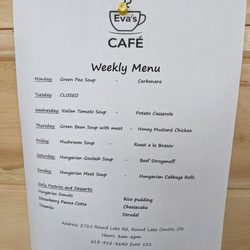 Eva's Cafe - Schoolhouse Inn - Cafe weekly menu