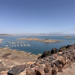 The view of Lake Mead from the Hoover Dam. The view of Lake Mead from the Hoover Dam.