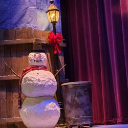Mill Mountain Theatre - The stage before the beginning of the performance. The snowman created a festive Holiday Season environment.