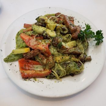 Paesano - Calamari Veggie Linguine w/Pesto Cream sauce, sub linguine for Angel hair pasta - Italian Near Me - Aiea, Hawaii