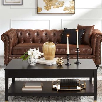 At Home - A luxurious Chesterfield-style brown faux leather tufted sofa from the Providence collection, exuding sophistication and comf... - Home Decor Near Me - Mesa, Arizona At Home - A luxurious Chesterfield-style brown faux leather tufted sofa from the Providence collection, exuding sophistication and comf... - Home Decor Near Me - Mesa, Arizona