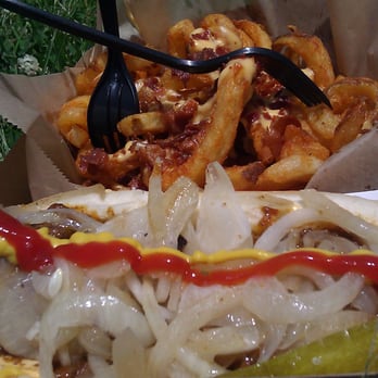 The Greasy Wiener - The Bomb + bacon cheese fries - Hot Dogs Near Me The Greasy Wiener - The Bomb + bacon cheese fries - Hot Dogs Near Me