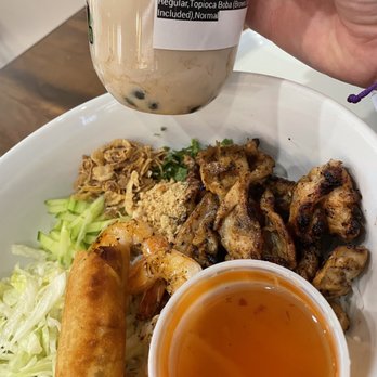 Milk and Tea - Grilled Pork or Chicken w/ Shrimp and Eggroll Vermicelli Noodle - Bubble Tea Near Me - Buffalo, New York Milk and Tea - Grilled Pork or Chicken w/ Shrimp and Eggroll Vermicelli Noodle - Bubble Tea Near Me - Buffalo, New York
