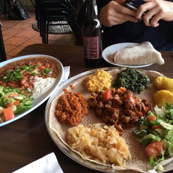 Keren Restaurant - Combo veggie platter with meat and fuul plate with salad. All yummy - Ethiopian Near Me - Washington, DC, District of Columbia