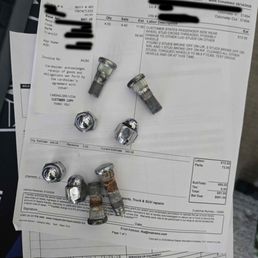I was only returned 4 of the bolts from the shop. But here's the receipts for the repairs. (Shout out to Independent for their good work!) I was only returned 4 of the bolts from the shop. But here's the receipts for the repairs. (Shout out to Independent for their good work!)