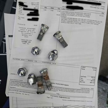 Discount Tire - I was only returned 4 of the bolts from the shop. But here's the receipts for the repairs. (Shout out to Independent for their good work!) - Tires Near Me - Reno, Nevada