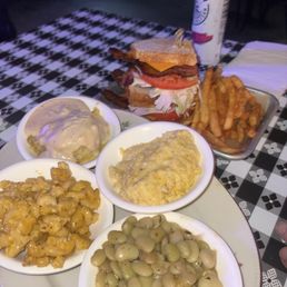 Lima beans, Mac n cheese, mashed potatoes, grits, turkey club Lima beans, Mac n cheese, mashed potatoes, grits, turkey club