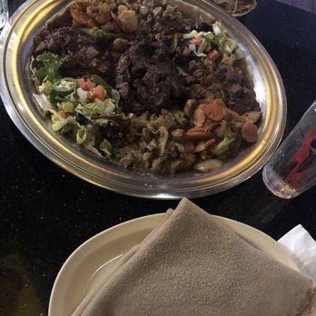 Awash Restaurant - Meat and veggie combo platter. Can easily split with 4 people. $35 - Ethiopian Near Me - Los Angeles, California