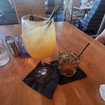Royal River Grill House - Fall Sangria (left) & Chai Old Fashioned (right) - Steakhouses Near Me - Yarmouth, Maine