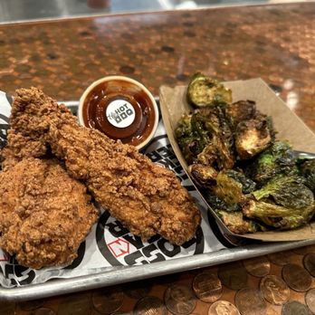 Boss ChickNBeer - their "Tupac" tender combo w/ brussel sprouts & HIP-hot BBQ! - Chicken Wings Near Me - Berea, Ohio