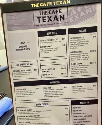 Menu photo 4 Cafe Texan History Museum & Library Huntsville, TX