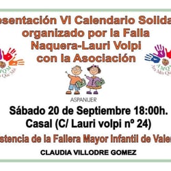 Falla Náquera Lauri Volpi - Calendario solidario el 20 de septiembre a favor de Aspanijer