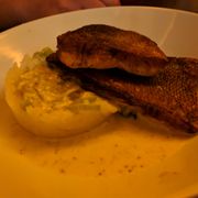 Photo of Rendez-Vous - Sheboygan, WI, United States. Delicious wall-eye with fantastic sauce and a 'bowl' of potatoes with leeks, etc.  So great.  Tastes like you're in France