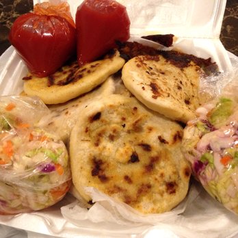 Sabrositas Pupusas & Beer - Pupusas Revueltas with curtido and salsa roja on the side - Salvadoran Near Me - Van nuys, California Sabrositas Pupusas & Beer - Pupusas Revueltas with curtido and salsa roja on the side - Salvadoran Near Me - Van nuys, California