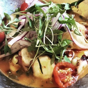 China Chilcano - Ceviche de Pulpo (Criollo) - Octopus, rocoto leche de tigre, botija olive, cancha & red onion. - Peruvian Near Me - Washington, DC, District of Columbia