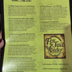 Fox-Tail Cider and Distillery - Here is what we're got in our cider tasting
