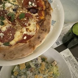 Butcher pizza Caesar salad with chicken Butcher pizza Caesar salad with chicken