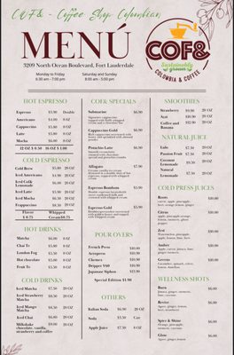 Menu photo 4 Cof& Fort Lauderdale, FL
