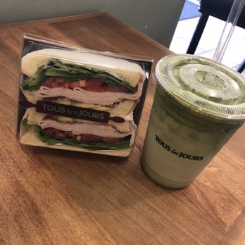 Tous Les Jours - Turkey Avocado Sandwich and Iced Green Tea Latte - Coffee & Tea Near Me - Schaumburg, Illinois Tous Les Jours - Turkey Avocado Sandwich and Iced Green Tea Latte - Coffee & Tea Near Me - Schaumburg, Illinois