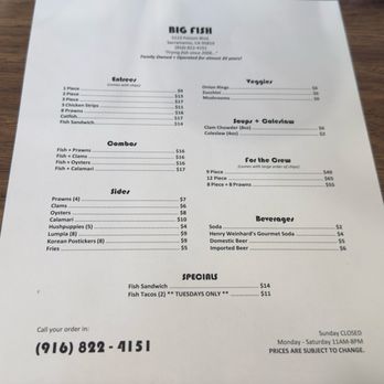 Big Fish - Current Menu (June 2025) - Fish & Chips Near Me - Sacramento, California Big Fish - Current Menu (June 2025) - Fish & Chips Near Me - Sacramento, California
