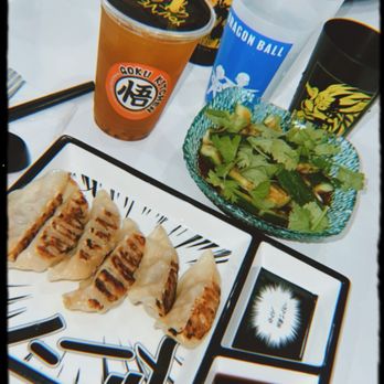 Goku Kitchen - C-T9.Passion Fruit Jasmine Tea, #G02. Japanese Fried Beef Gyoza ( 6) and #A21. Smash Cucumber - Asian Fusion Near Me - New York, New York