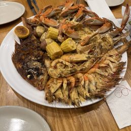 Custom seafood plate prepared to our tastes