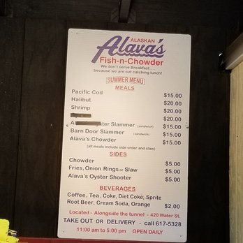 Alava's Fish-n-Chowder - Menu at Alava's - Food Stands Near Me - Ketchikan, Alaska
