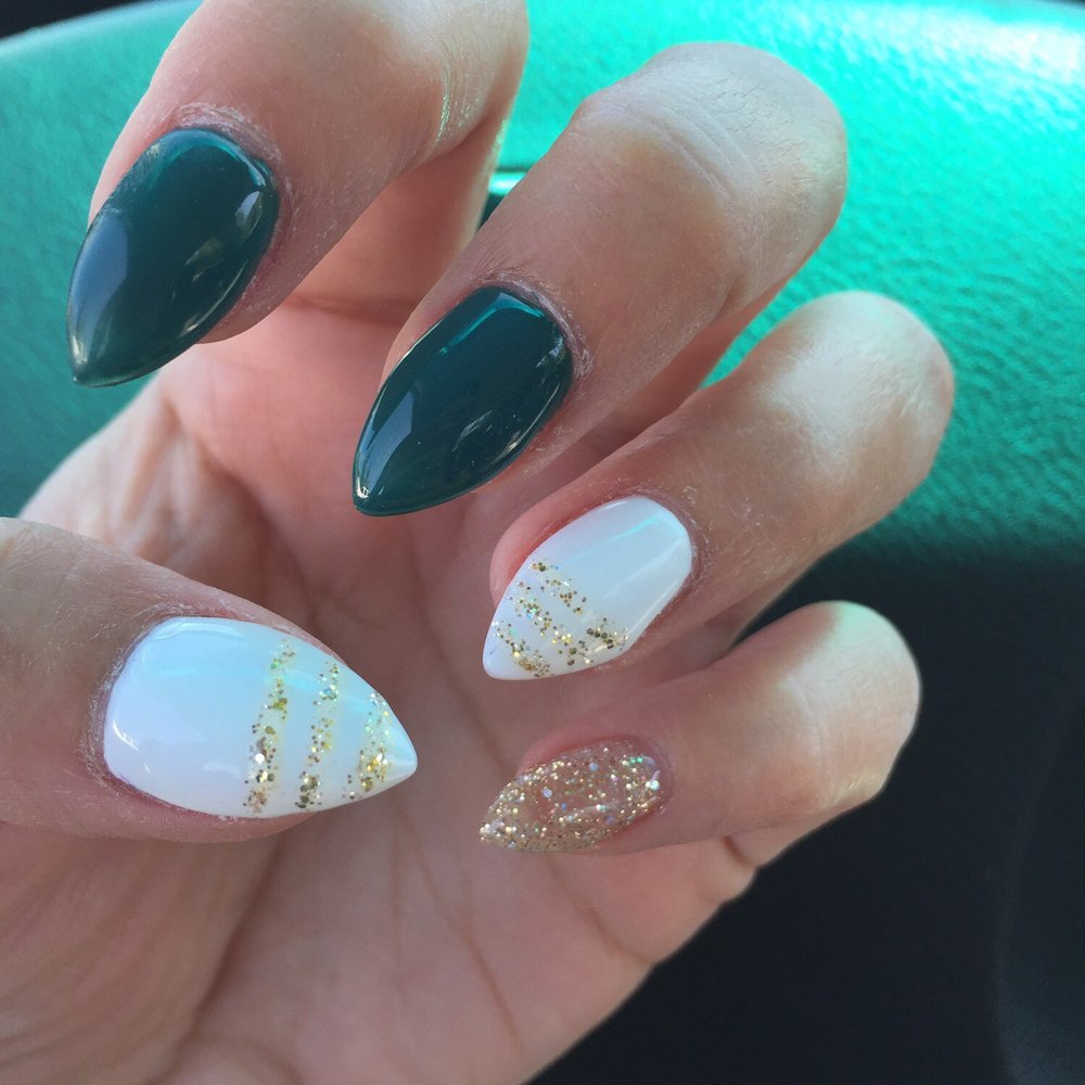Marlow Nails Studio - Nails by Lena. Military green, white and gold. - Nail Salons Near Me - Santa Rosa, California Marlow Nails Studio - Nails by Lena. Military green, white and gold. - Nail Salons Near Me - Santa Rosa, California