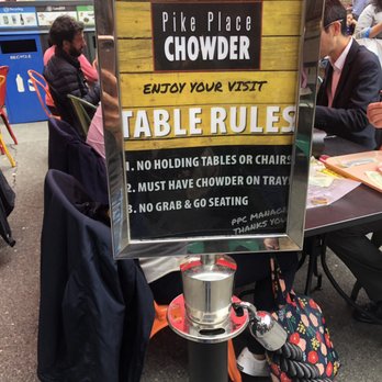Pike Place Chowder - Table Rules so don't get it twisted - Seafood Near Me - Seattle, Washington Pike Place Chowder - Table Rules so don't get it twisted - Seafood Near Me - Seattle, Washington