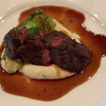 Nell's Restaurant - Kobe Hanger Steak w parsnip puree, brussells sprouts, and tarragon jus - New American Near Me - Seattle, Washington Nell's Restaurant - Kobe Hanger Steak w parsnip puree, brussells sprouts, and tarragon jus - New American Near Me - Seattle, Washington
