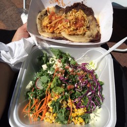 There was an El Mariachi Loco spot Omg.Top: they called it pupua? I would call an arepa. Bottom: Mexikale salad. Supper yummy.