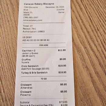Caracas Bakery - Receipt - Bakeries Near Me - Miami, Florida