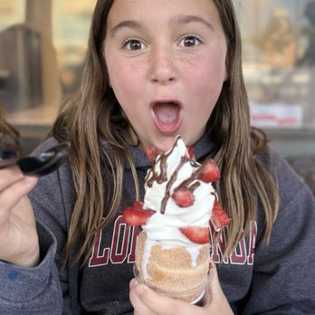 Crispy Cones - Traditional cone, vanilla ice cream, strawberries and Nutella. #happygirl - Desserts Near Me - Carlsbad, California