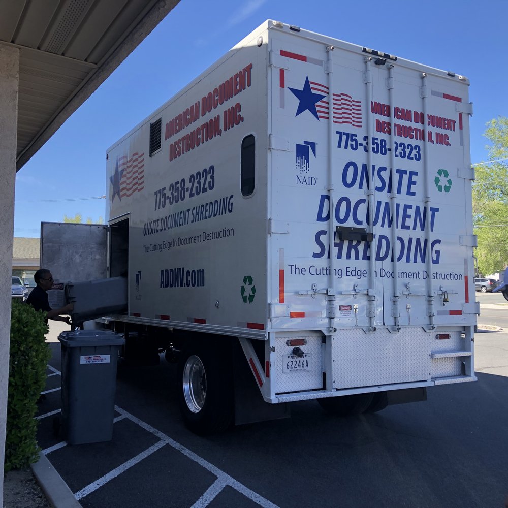 American Document Destruction - Saturday, April 27, 2019: American Document Destruction, Inc. shredding truck. - Shredding Services Near Me - Sparks, Nevada American Document Destruction - Saturday, April 27, 2019: American Document Destruction, Inc. shredding truck. - Shredding Services Near Me - Sparks, Nevada