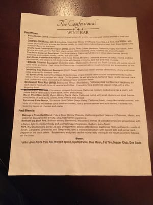 Menu photo 2 The Confessional Wine Bar Dodgeville, WI
