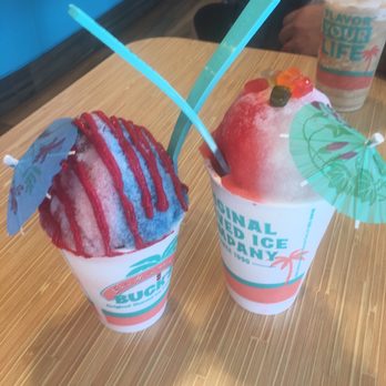 Bahama Buck's - Brandon - piña colada/passion fruit combo with gummy bears, and my kid had a sour patch kids red/blue with sour patch sauce on it. - Shaved Ice Near Me - Brandon, Florida Bahama Buck's - Brandon - piña colada/passion fruit combo with gummy bears, and my kid had a sour patch kids red/blue with sour patch sauce on it. - Shaved Ice Near Me - Brandon, Florida