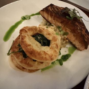 ONE 53 - Grilled Organic Salmon with crispy potato rounds quinoa n parsnips puree - New American Near Me - Rocky Hill, New Jersey