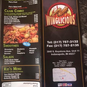 Winglicious - a menu for a restaurant - Chicken Wings Near Me - Indianapolis, Indiana