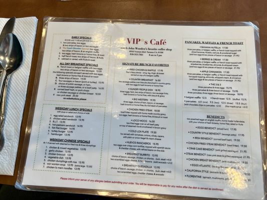 Menu photo 1 VIP's Cafe Tarzana, CA Menu photo 1 VIP's Cafe Tarzana, CA