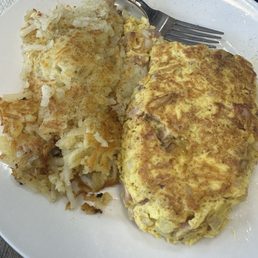 Create your own omelette with hash browns. Create your own omelette with hash browns.