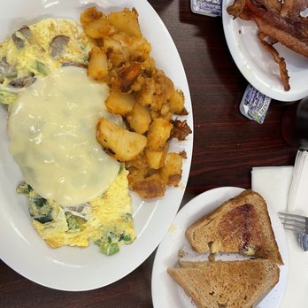 Ally's Comfort Cafe - Customized omelette with spinach, sausage and cheese with a side of bacon, whole wheat toast and potatoes. - Diners Near Me - Davie, Florida Ally's Comfort Cafe - Customized omelette with spinach, sausage and cheese with a side of bacon, whole wheat toast and potatoes. - Diners Near Me - Davie, Florida