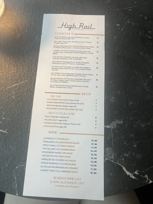 Menu photo 3 High Rail Raleigh Raleigh, NC